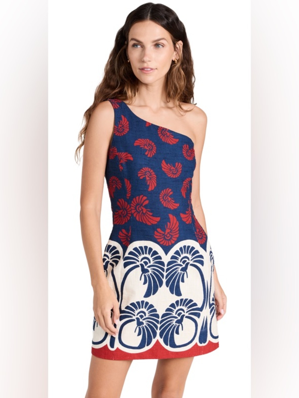 New La DoubleJ bold shoulder palm printed mini dress